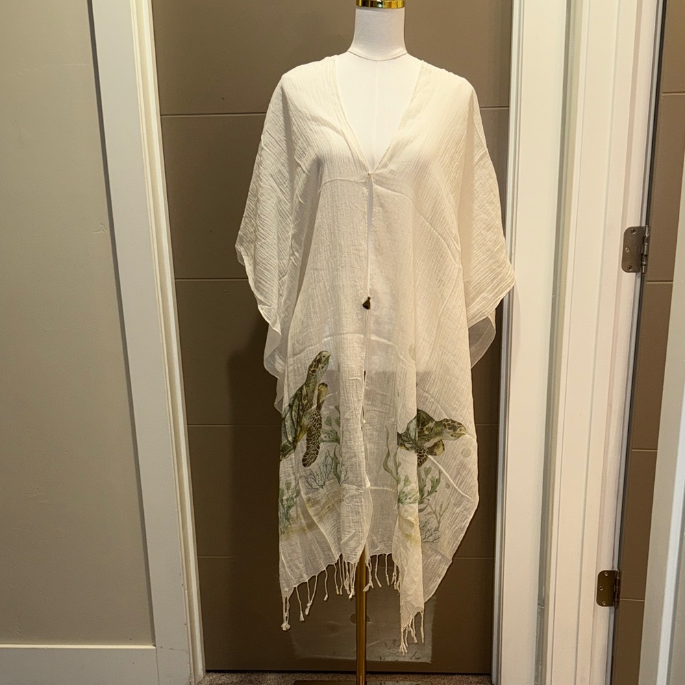 NEW* Elegant Swim Cover Up with Turtles and Fringe Detail